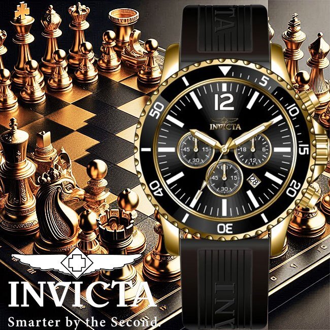 入手不可能【定価12万→1円】INVICTAメンズ腕時計 クロノグラフ 精悍ブラック&ゴールド 激レア日本未発売 インビクタ 新品未使用拍卖