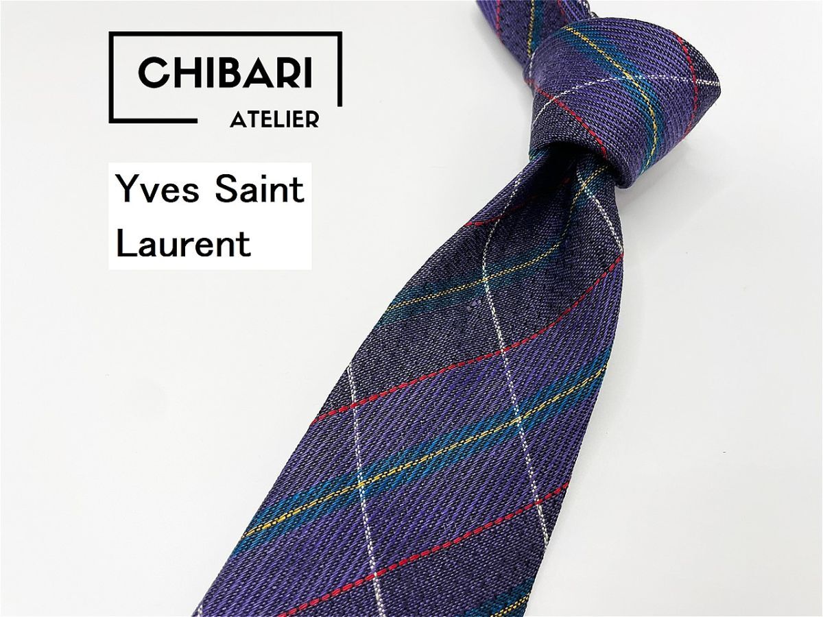 【超美品】YvesSaintLaurent サンローラン チェック柄 ネクタイ 3本以上 送料無料 メンズ パープル系 0404238拍卖
