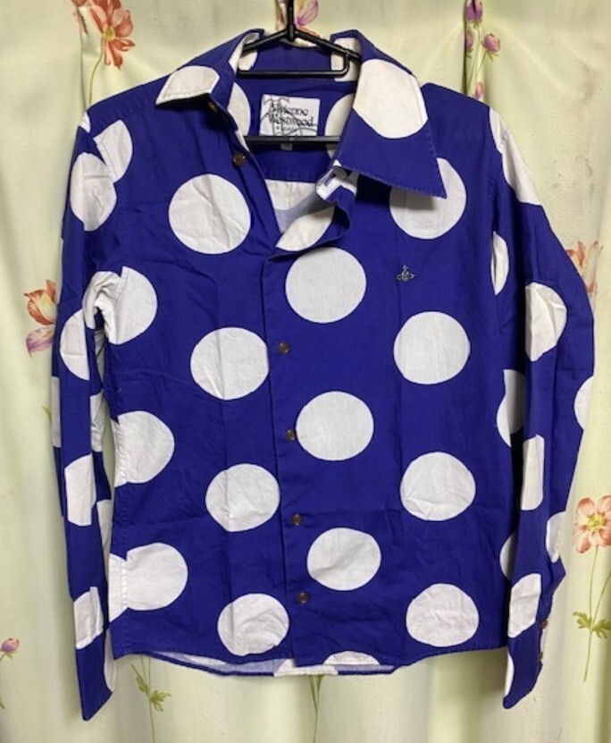 vivienne westwood 長袖シャツ ドット柄長袖シャツ アシンメトリー 白 青拍卖