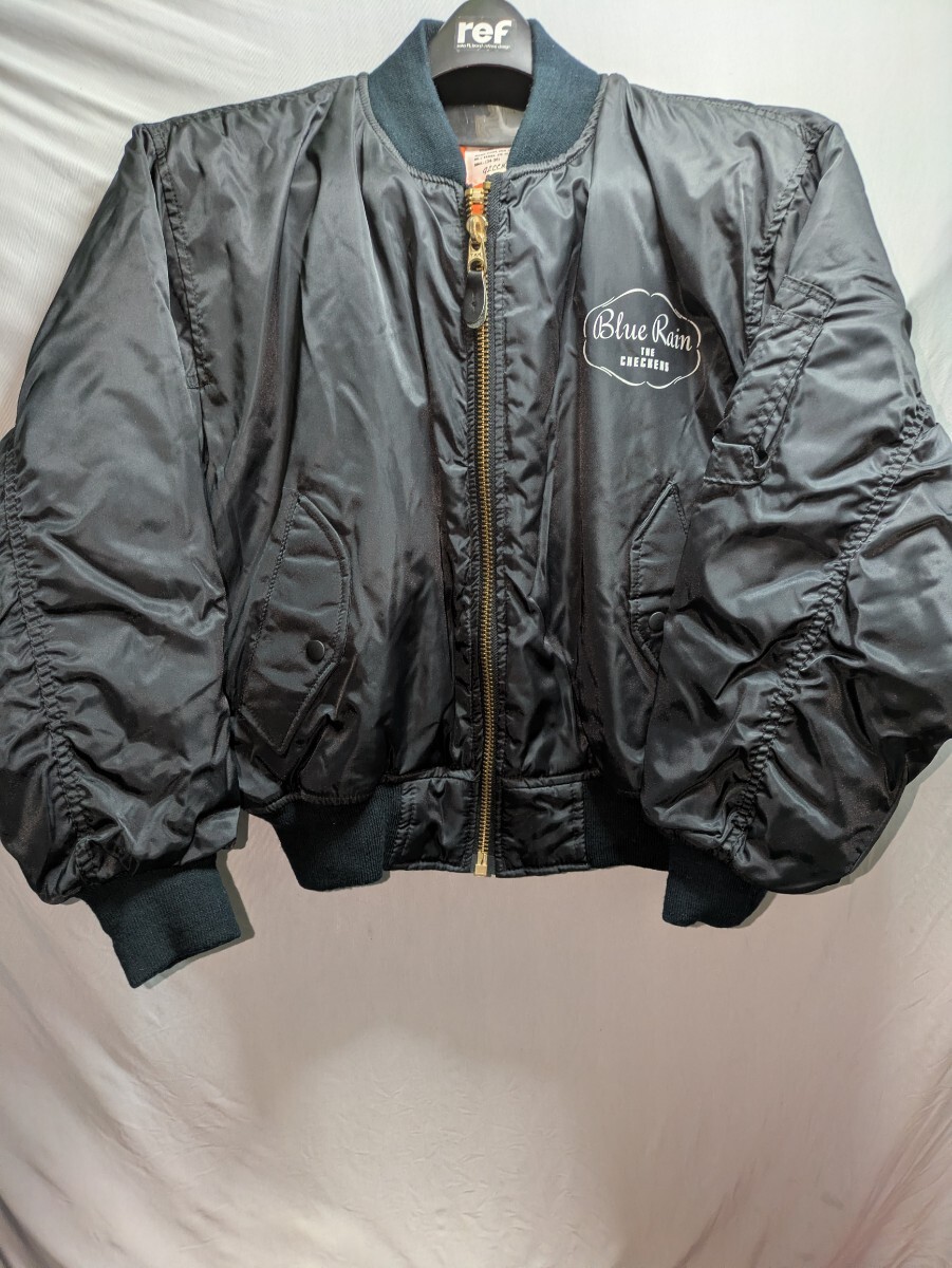 フライトジャケット MA-1タイプ ザ・チェッカーズ BLUE RAIN キュートビートクラブバンド ブラック 80s? ノベルティ?非売品?拍卖