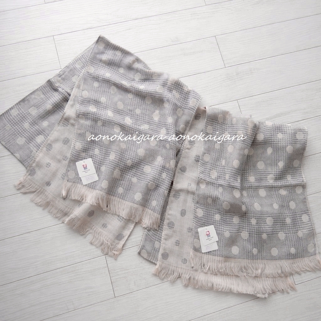 新品●今治タオル●タオル職人拘り●お肌に優しい●綿100%●Wガーゼ●タオルマフラー2枚●ドット●水玉柄●パープル系拍卖