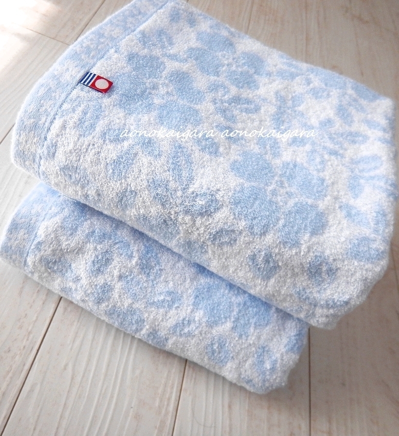 新品●今治タオル●上品●甘撚り●ふわふわ●柔らか●お花柄●バスタオル2枚●ブルー系拍卖