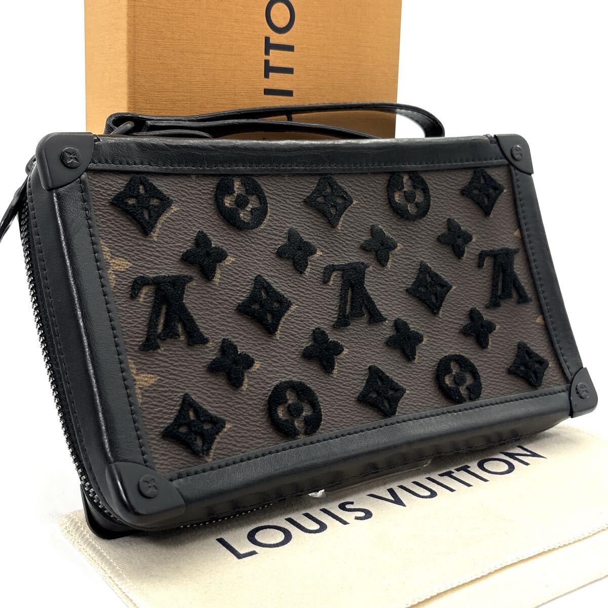 最高級◆LOUIS VUITTON ルイヴィトン ソフトトランク クラッチ モノグラム タフタージュ セカンドバッグ ブラック ブラウン メンズ拍卖