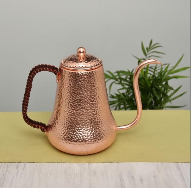 ☆純銅 大容量コーヒーポット制コーヒー器具銅イメージ紫銅ハンマー紋コーヒーポット細口ポットコーヒーポット900ML拍卖