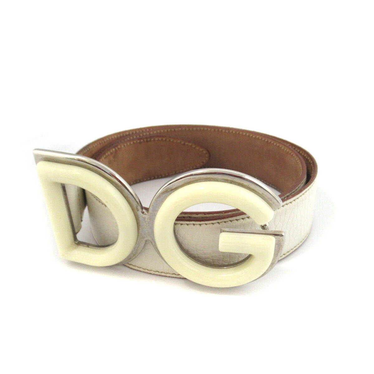 ND26019 DOLCE&GABBANA ドルチェ&ガッバーナ ドルガバ BIG DGロゴ バックル 本革 レザー 32インチ 80cm 白 ホワイト イタリア製拍卖