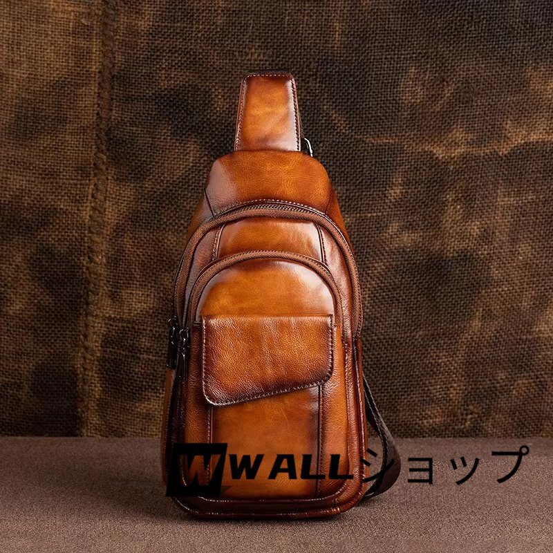 メンズバッグ 牛革 ボディバッグ 本革 ワンショルダー 斜めがけバッグ おしゃれ 軽量 大容量 通勤 iPadmini収納可能拍卖