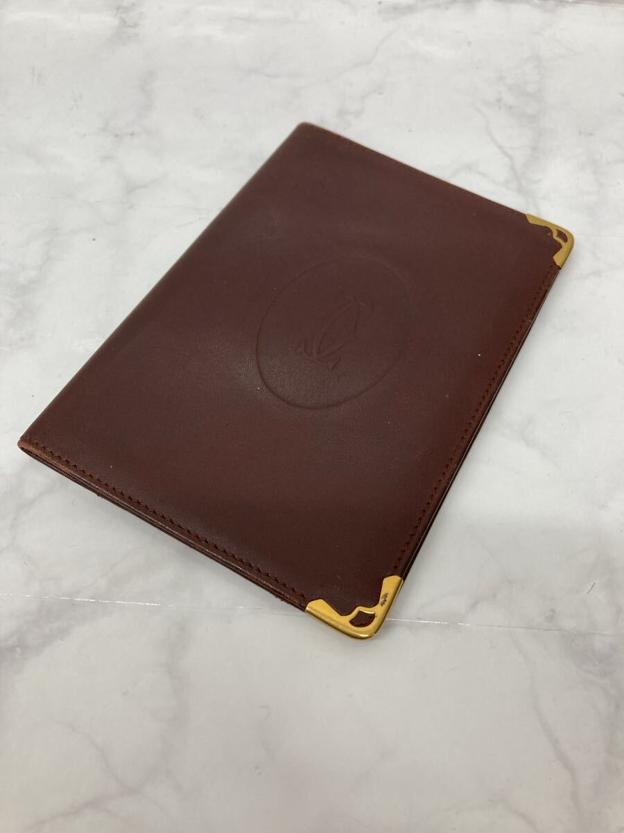 B カルティエ Cartier マストライン ボルドー レザー カード入れ カードケース 手帳カバー レディース 中古品拍卖