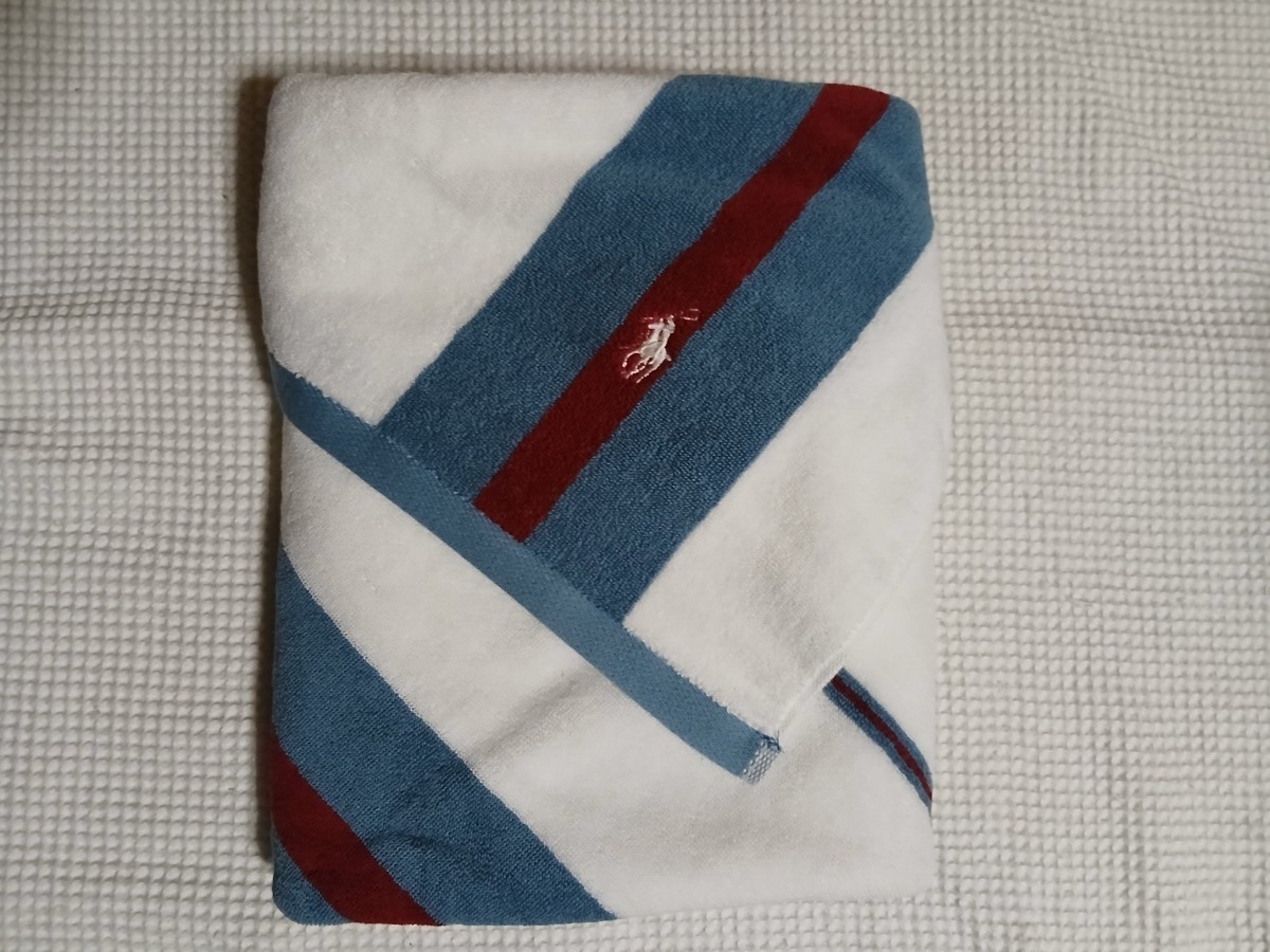 【ラルフローレン - RALPH LAUREN】 ロゴ刺繍入り バスタオル ◆ ボーダー柄拍卖