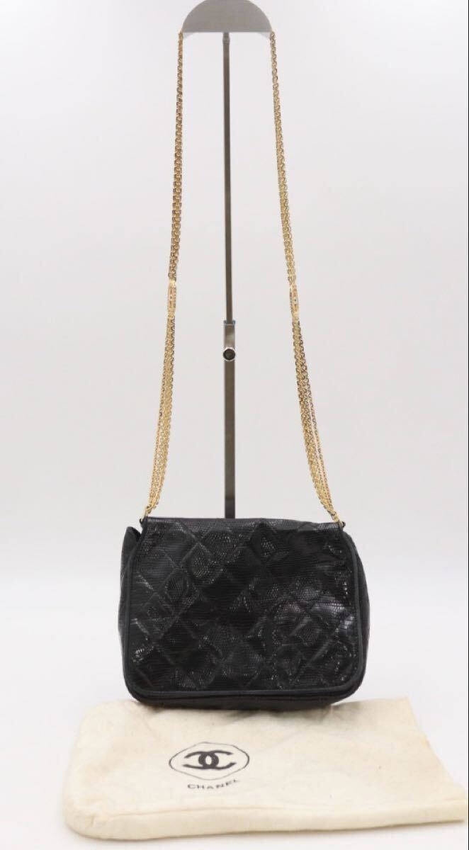 シャネル CHANEL マトラッセ リザード ココマーク キルティング チェーンショルダーバッグ ブラック×ゴールド金具 ヴィンテージ拍卖