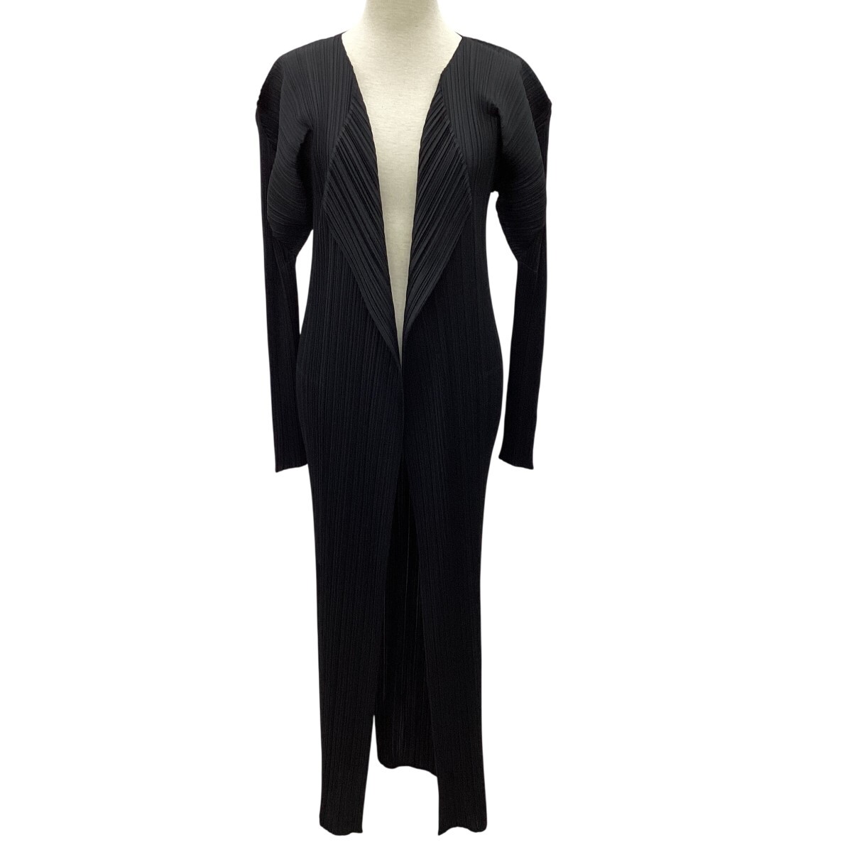 ISSEY MIYAKE イッセイミヤケ PLEATS PLEASE ロングカーディガン SIZE 2 PP05-JA001 ブラック やや傷や汚れあり拍卖
