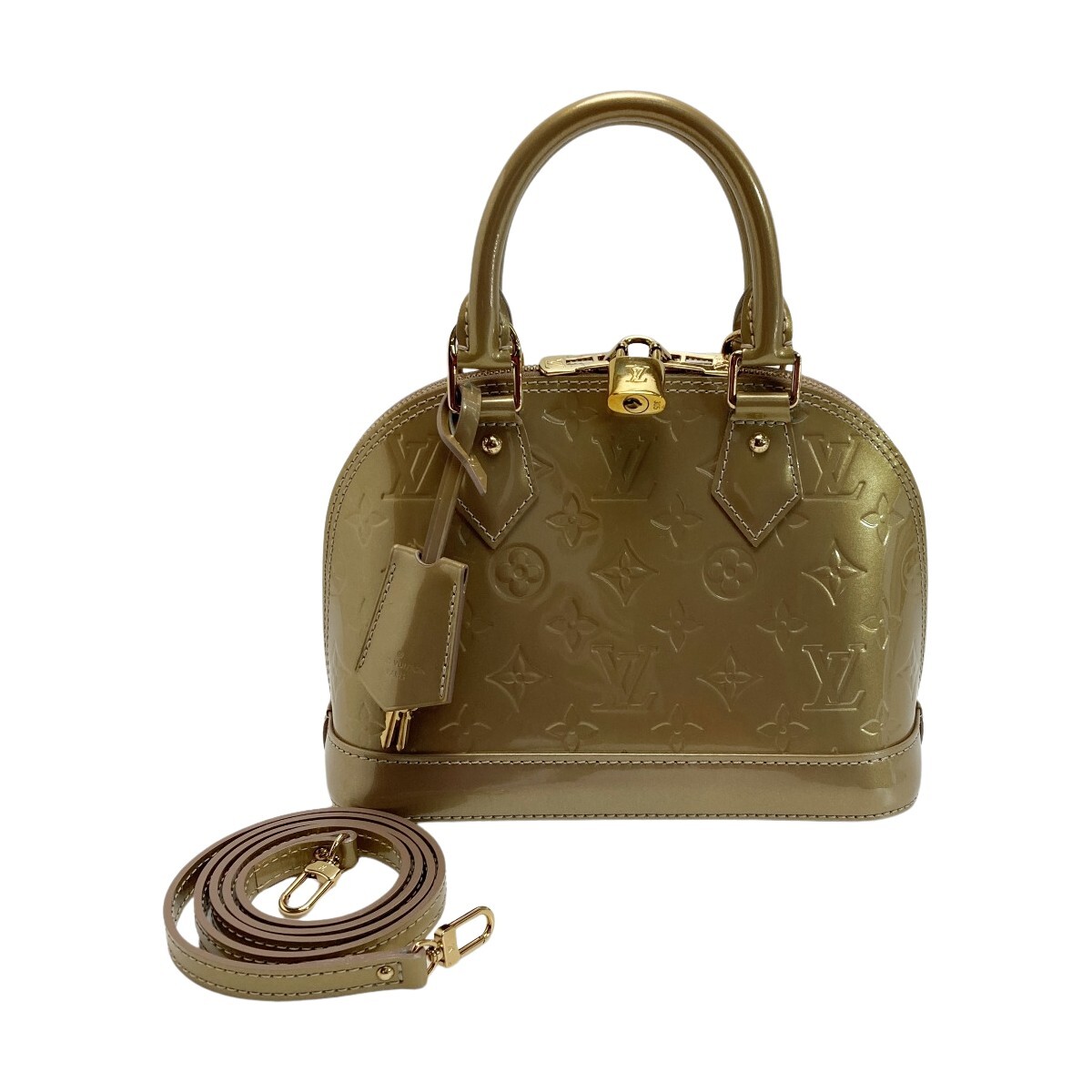 LOUIS VUITTON ルイヴィトン ヴェルニ アルマBB ハンドバッグ M91752 ベージュプードル ショルダーバッグ 2WAY 布袋有 やや傷や汚れあり拍卖