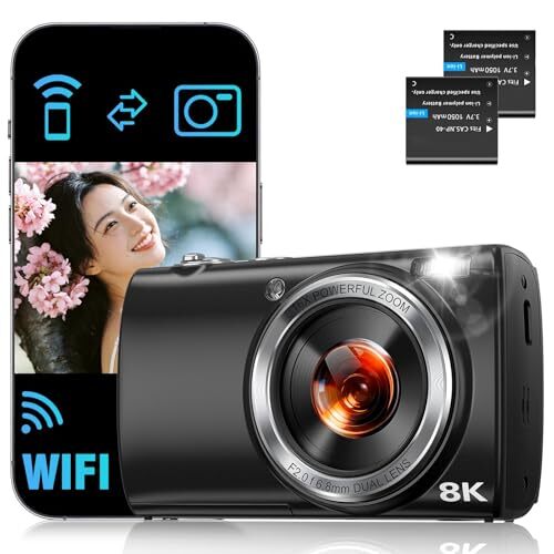 8K 8800万画素 デジタルカメラ デジカメ スマホに送れる wifi 大型センサー オートフォーカス HDR 前後 自撮りカメ拍卖