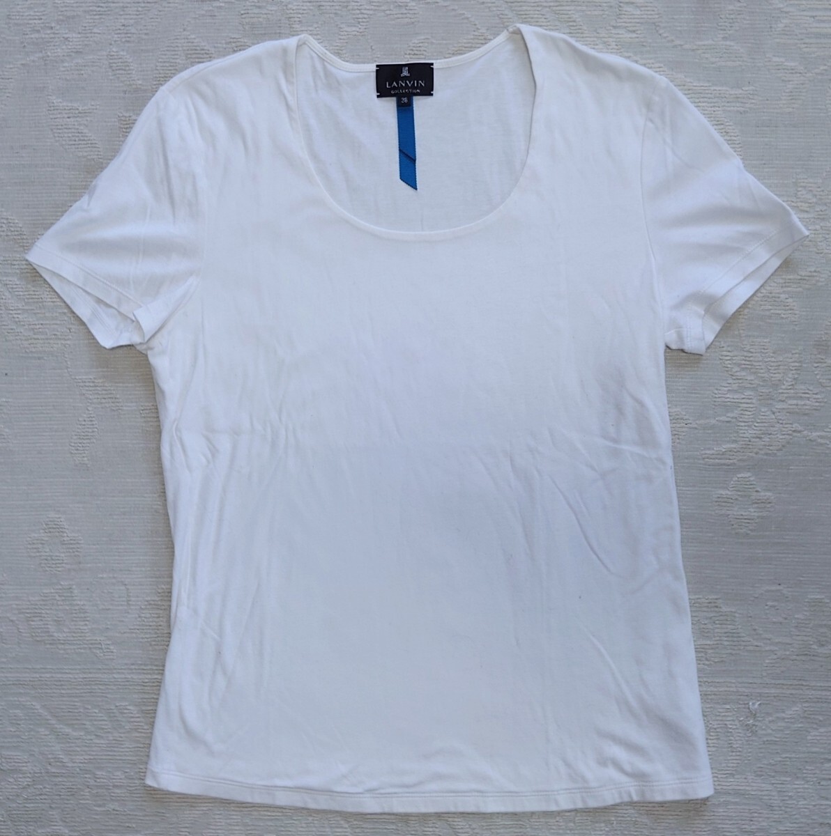 ランバン 白 Uネック Tシャツ 綿100% 38 後ラインストーン 匿名配送230円〜拍卖