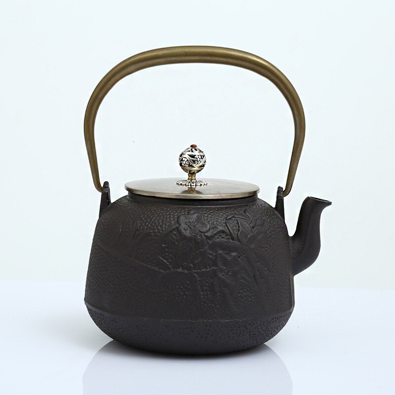 新作 鉄瓶 鉄びん 鋳鉄 急須 古風鉄瓶 鉄分補給 提梁壺 茶壺 水壷 煮茶壷 夜間 茶道具 おしゃれ クチナシの花柄拍卖