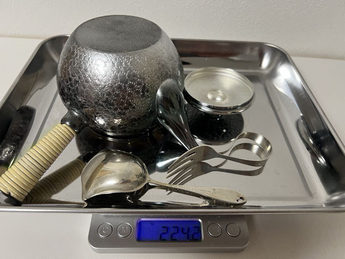 刻印あり 約224g まとめ売り 純銀 STERLING SILVER 刻印 急須 スプーン フォーク カトラリー 銀製 銀 地金 潰し つぶし 茶器 拍卖