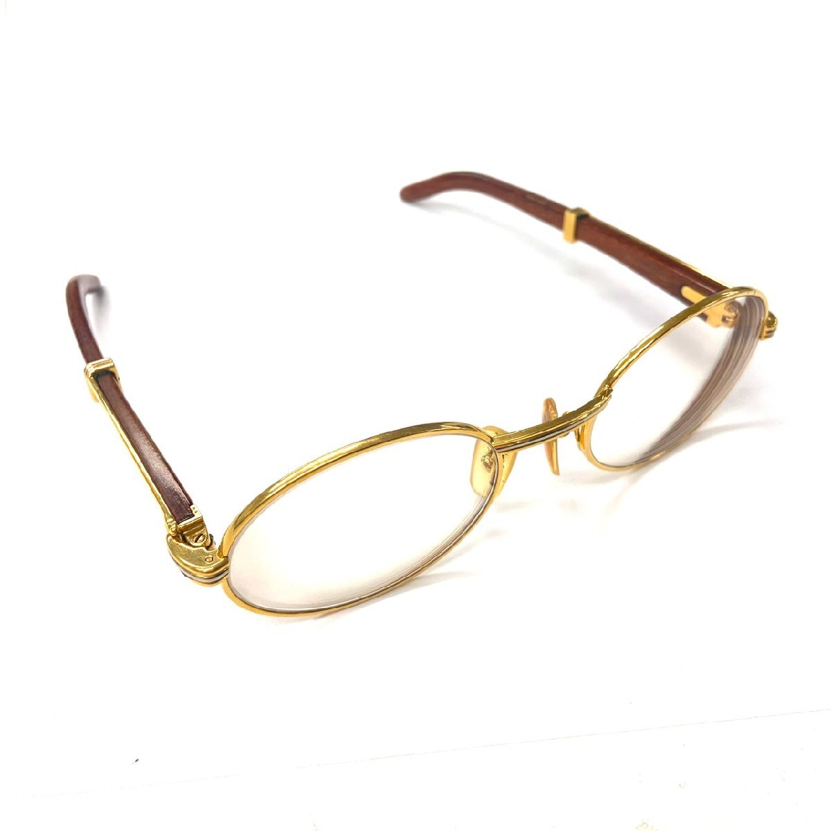 激レア Cartier カルティエ トリニティ ウッドテンプル サングラス ゴールドフレーム ブラウン 135b 度入り 正規 ヴィンテージ sunglasses拍卖