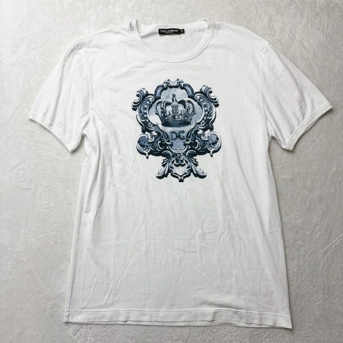 3220 現行 美品/希少XL●DOLCE&GABBANA ドルチェ&ガッバーナ 半袖 Tシャツ 王冠柄 総柄 プリント ビッグロゴ メンズ トップス 夏 白 52拍卖
