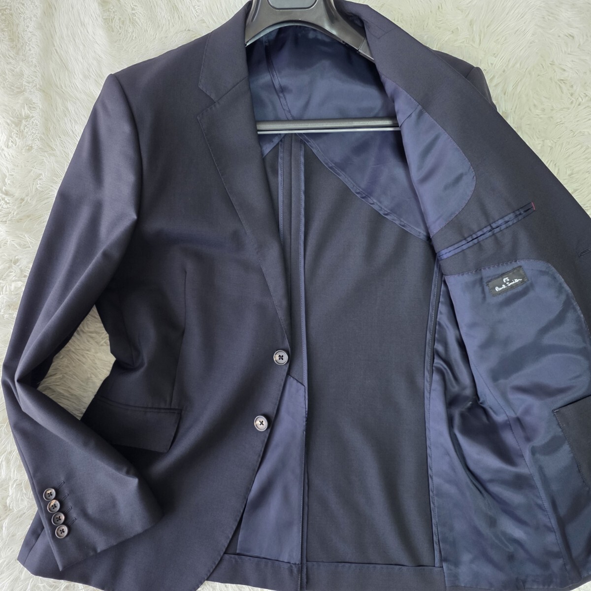 美品/XL位 ●Paul Smith テーラードジャケット【英国調の艶】ポールスミス ウール&モヘア ネイビー系 ステッチ メンズ ビジネス 春夏 1円~拍卖