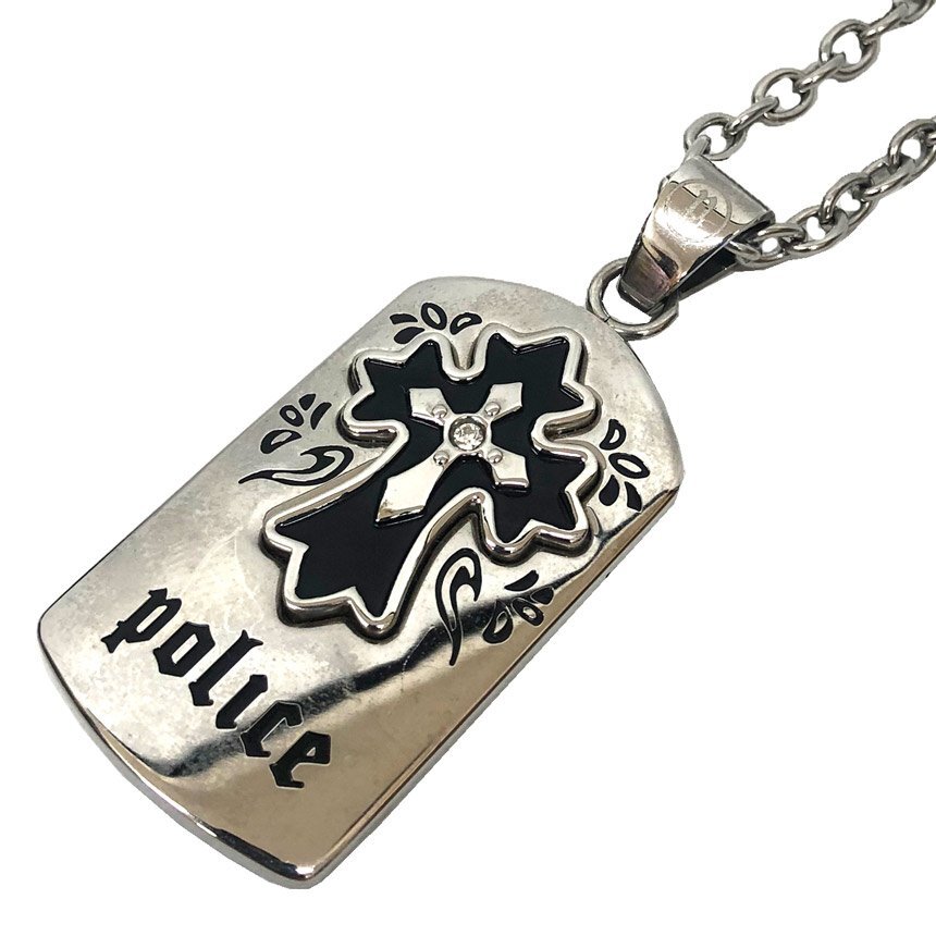 ゆうパケット発送 Police ポリス プレート クロス ネックレス SS シルバー メンズ アクセサリー aq12467拍卖
