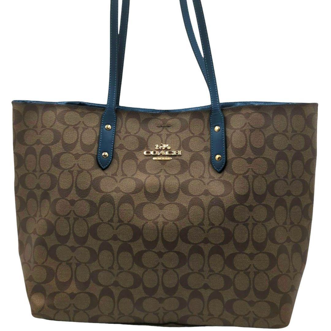 美品 Coach コーチ トートバッグ ロゴ金具 シグネチャー PVC 青拍卖