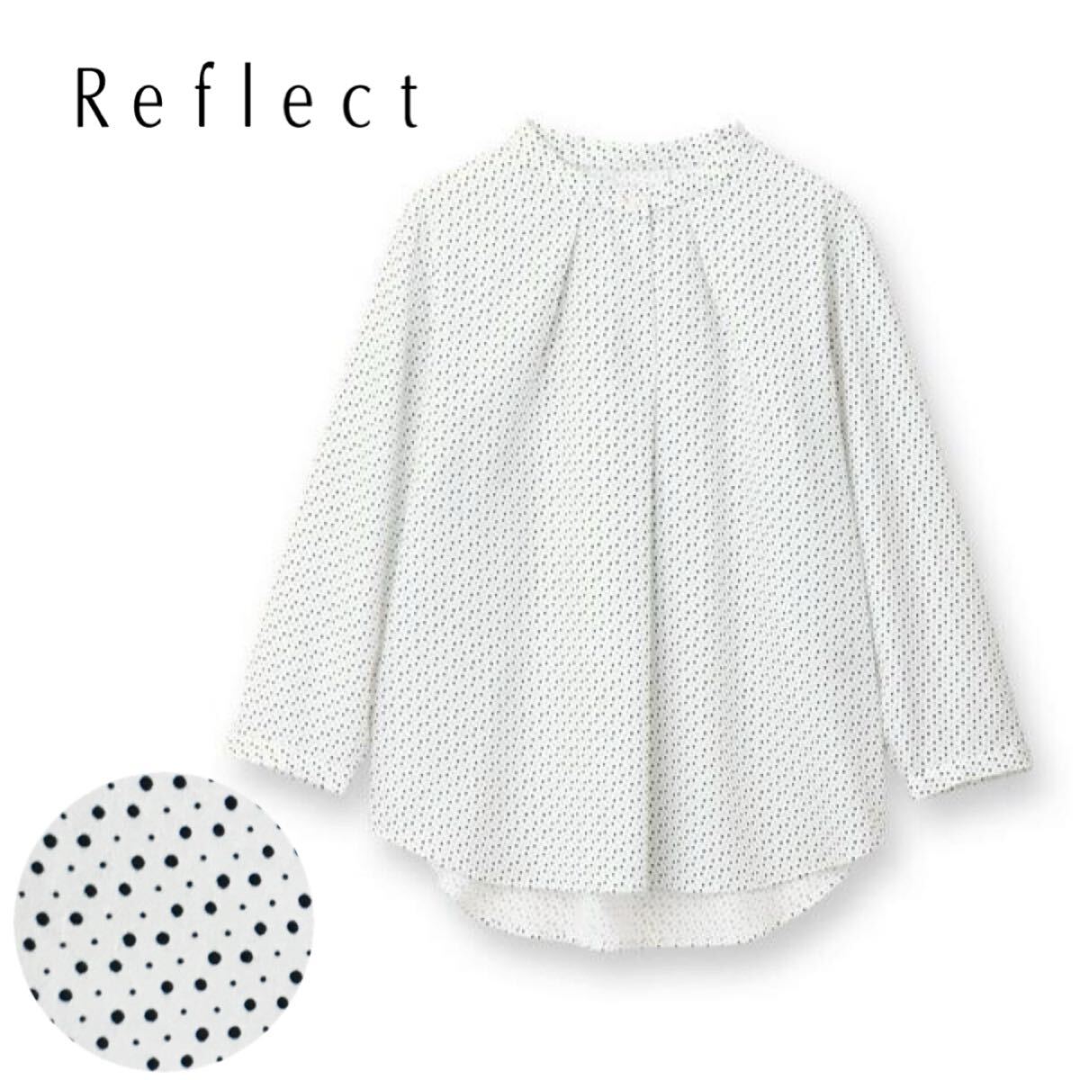 【美品】Reflect リフレクト 洗える バンドカラー タックデザイン 七分袖ブラウス 9号/Mサイズ相当 ホワイト×ネイビー系 レディース 拍卖