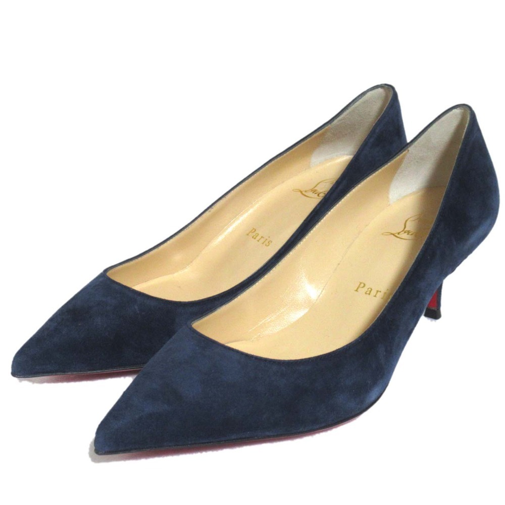 未使用 Christian Louboutin クリスチャンルブタン KATE55 スエード ポインテッドトゥ パンプス サイズ35 22cm相当 ネイビー拍卖