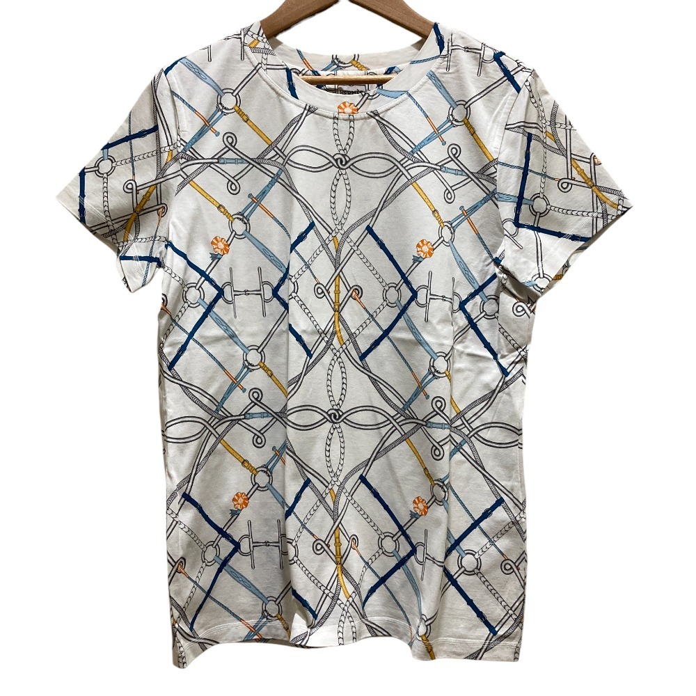 美品 HERMES エルメス parcours sans faute プリント Tシャツ カットソー size44 ホワイト拍卖