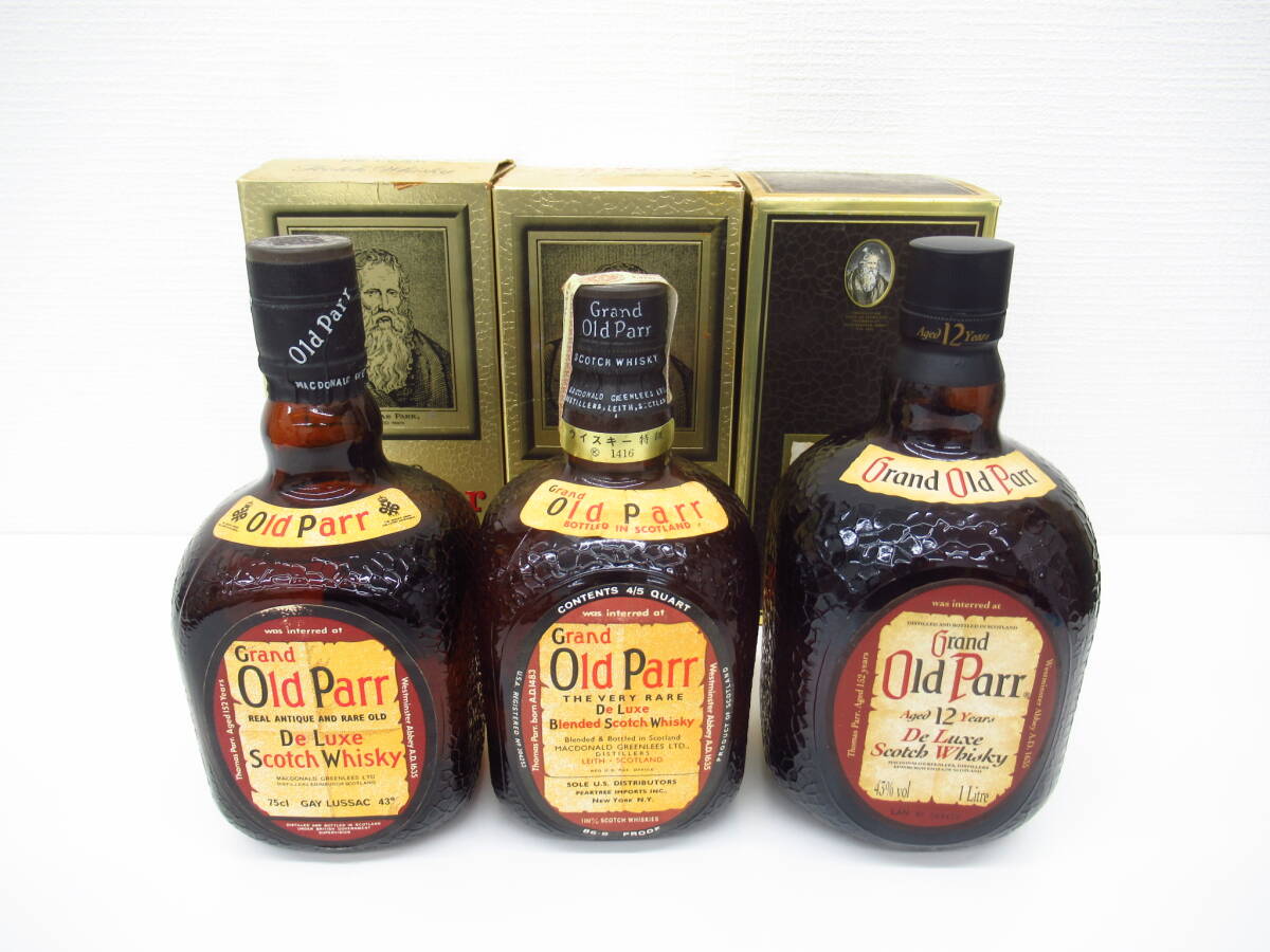 2808-2810 酒祭 洋酒祭 3本セット グランド オールドパー 12年 デラックス 1000ml 760ml 750ml 43% 未開栓 1L ウイスキー Grand Old Parr拍卖