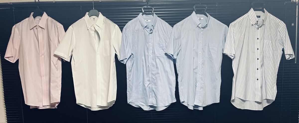 美品!ユニクロ 半袖シャツ ボタンダウン 4着+おまけ1着拍卖