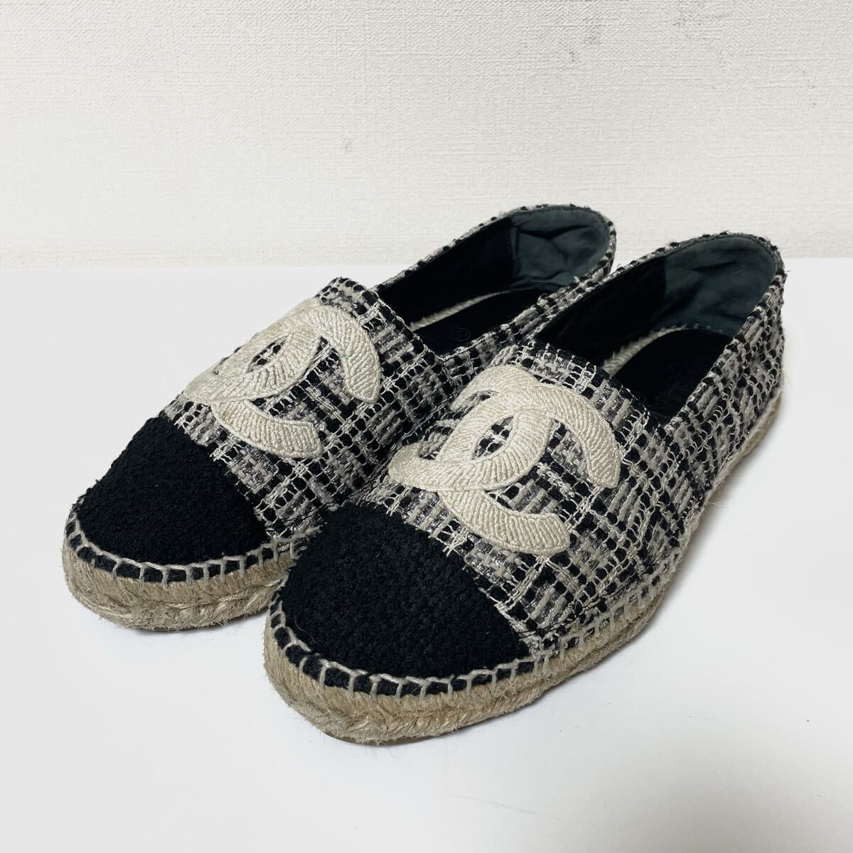 CHANEL ツイード エスパドリーユ スリッポン ココマーク 拍卖