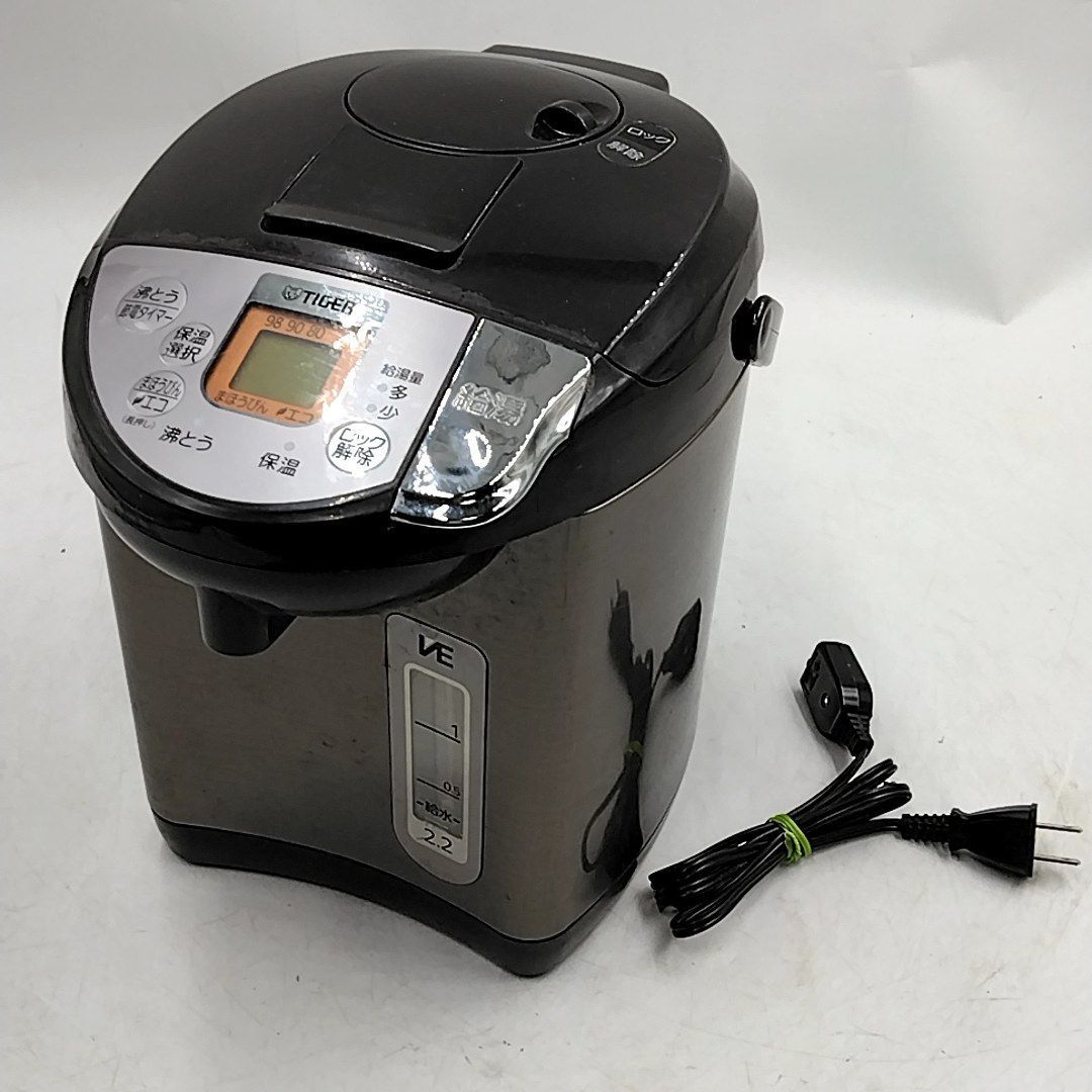TIGER タイガー 蒸気レスVE電気まほうびん 電動ポット 2.2L 98/90/80℃保温 沸とう まほうびんエコ 節電タイマー ブラウン PIW-A220拍卖