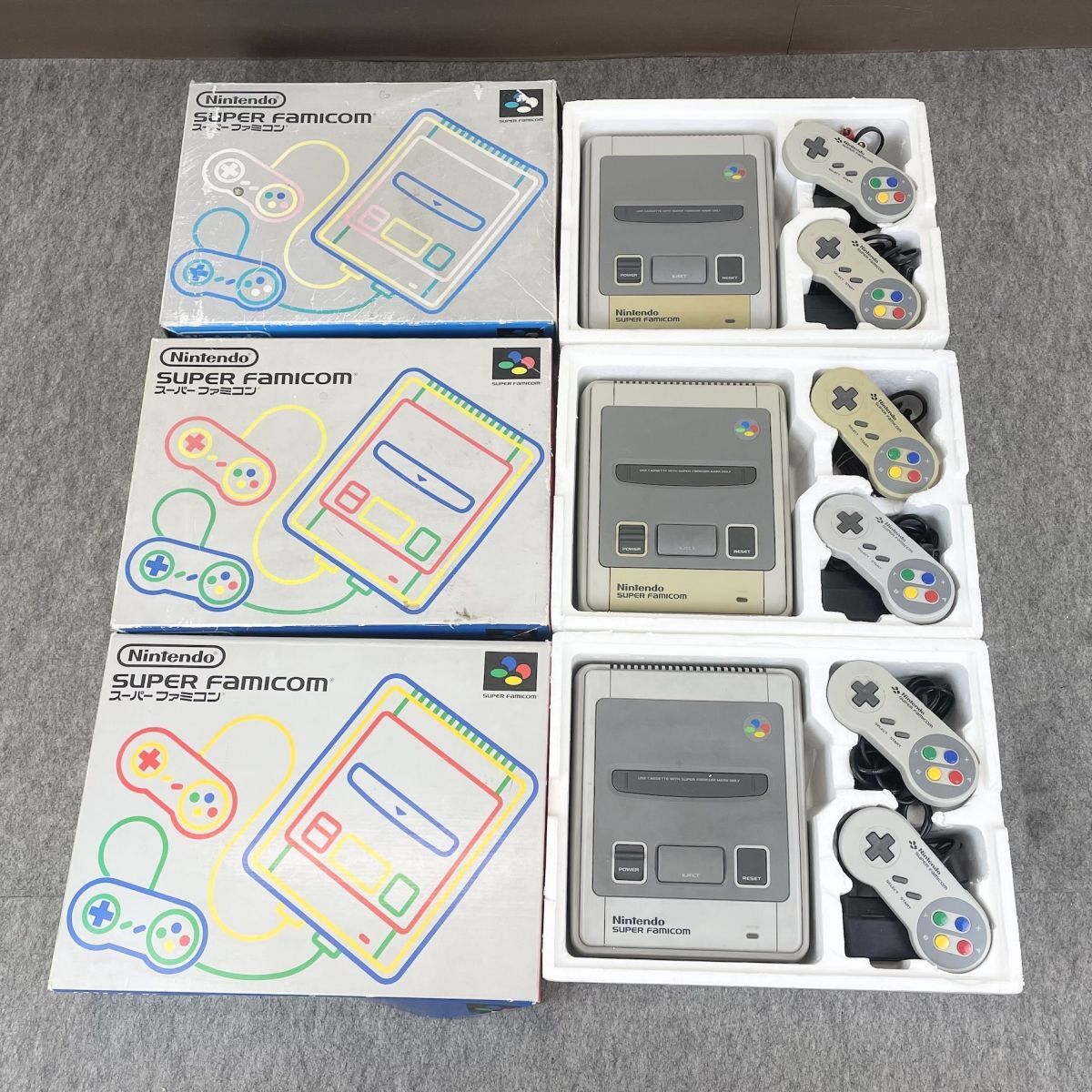 【婀】Nintendo SFC スーパーファミコン 箱付き 本体 3台 まとめ SHVC-001 SUPER FAMICOM 任天堂 ニンテンドー スーファミ E22BC14拍卖