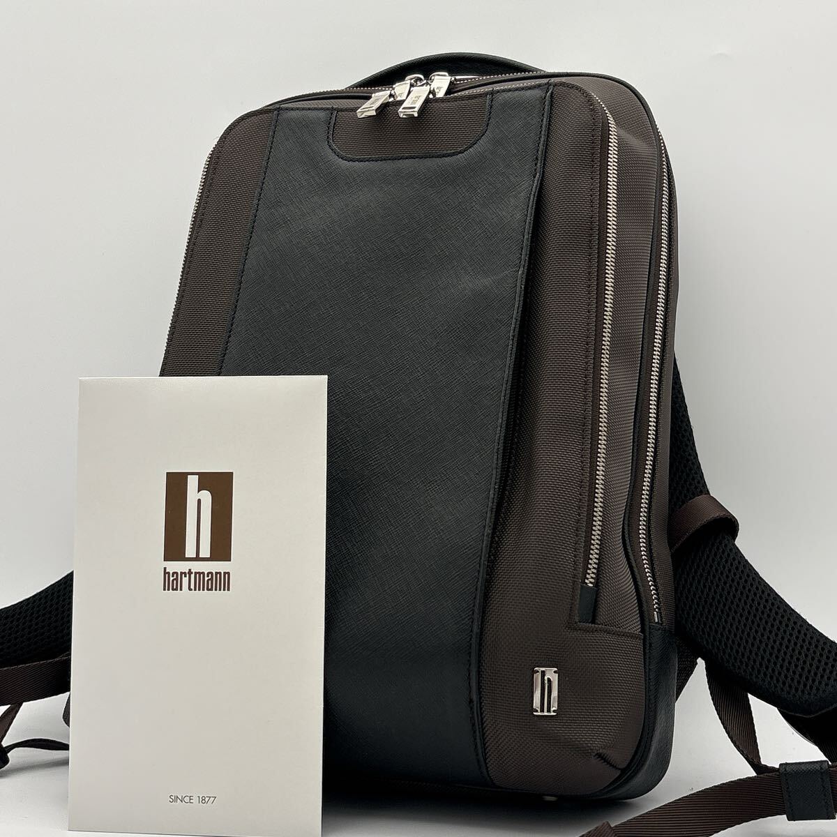 y209 極美品 Hartmann ハートマン J-BIZ18 レザー バックパック リュック ブラウン ブラック A4 ビジネスバッグ 男性 メンズ 通勤拍卖