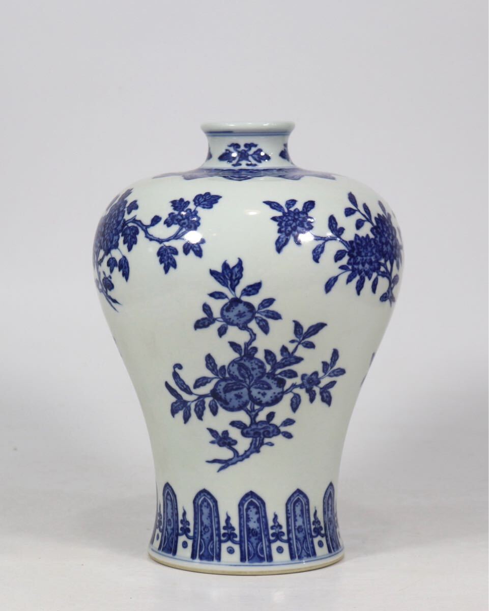【萬古】中国古美術 清時代 古玩 青花 花瓶 骨董品 唐物 時代物 当時物 置物 旧家収蔵 置物 w13拍卖