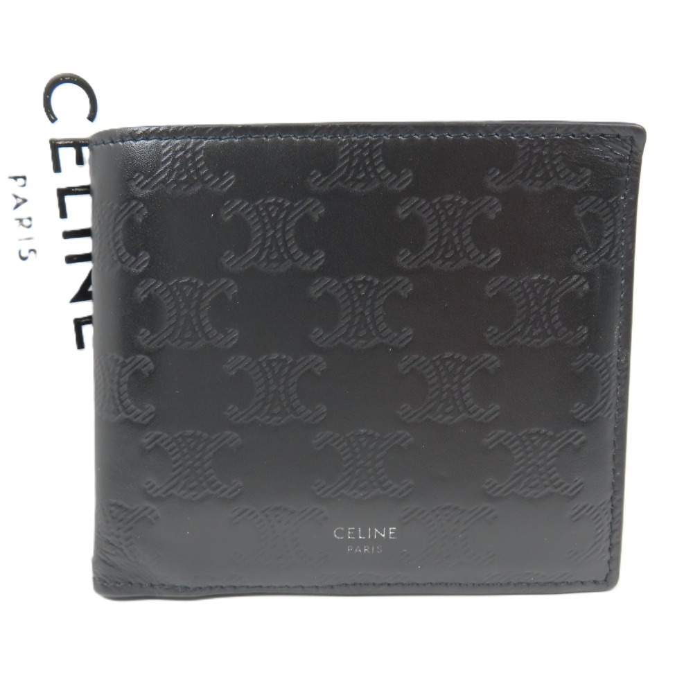 208136★1円スタート★CELINE セリーヌ 極美品 トリオンフ バイフォールド コンパクトウォレット 二つ折り財布 レザー ブラック拍卖