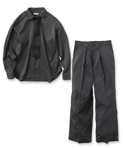 JK19 タケオキクチ 新品 黒 セットアップスーツ 上下セット M ネクタイ付き 長袖シャツ & トラウザー 定価13200円 tk.TAKEO KIKUCHI拍卖