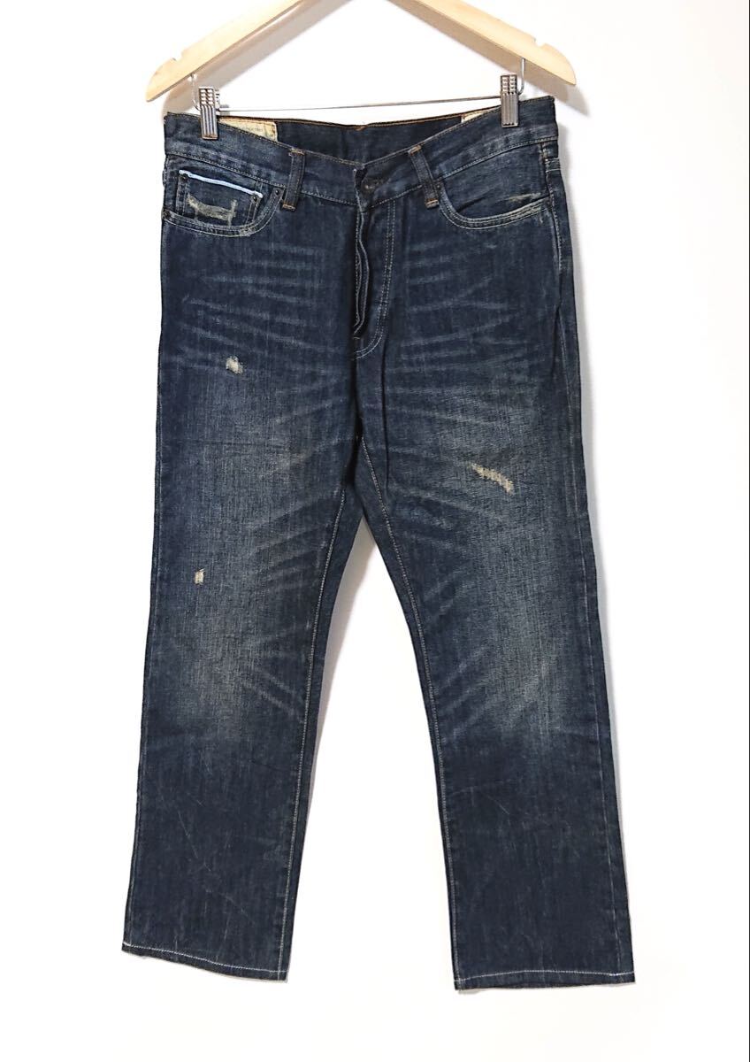 h6724gg アバクロンビー&フィッチ/Abercrombie & Fitch サイズ32×32(M位) デニムパンツ ネイビー ダメージ加工 メンズ カジュアル お洒落拍卖