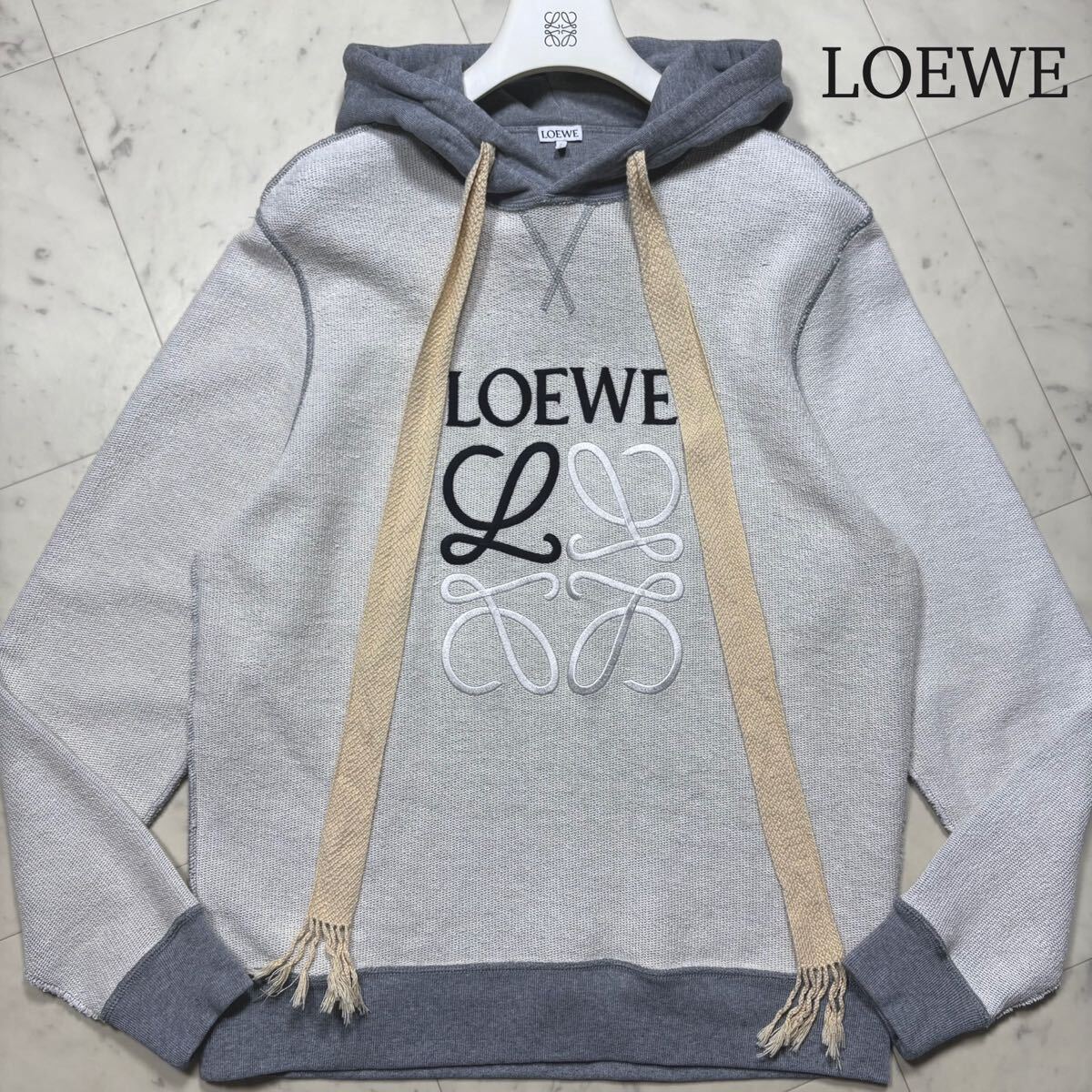 未使用級/L相当★ ロエベ LOEWE アナグラムロゴ刺繍 インサイドアウト プルオーバー パーカー スウェット フーディー グレー メンズ拍卖