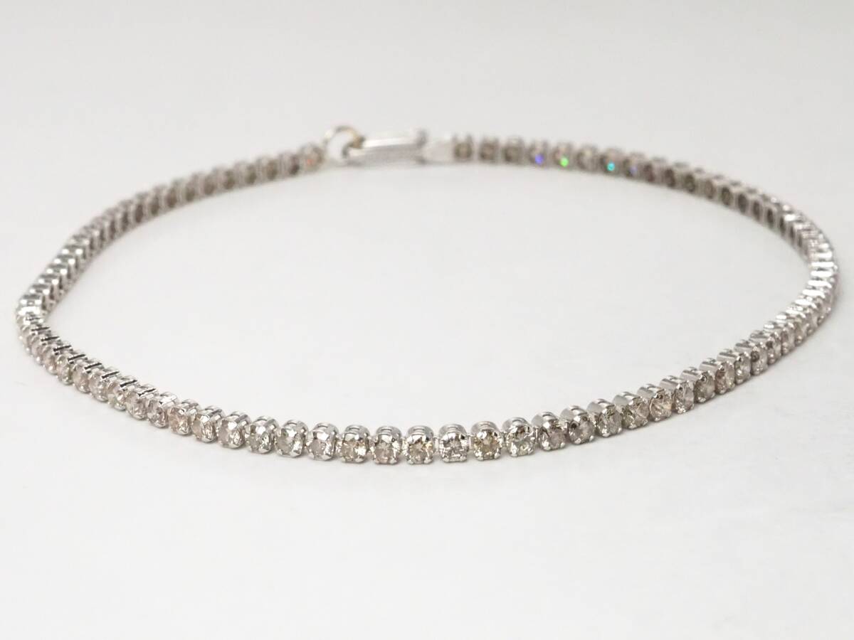 【10081D】K18WG テニスブレス 天然ダイヤモンド 2.00ct/2.7g フルエタニティ ブレスレット拍卖