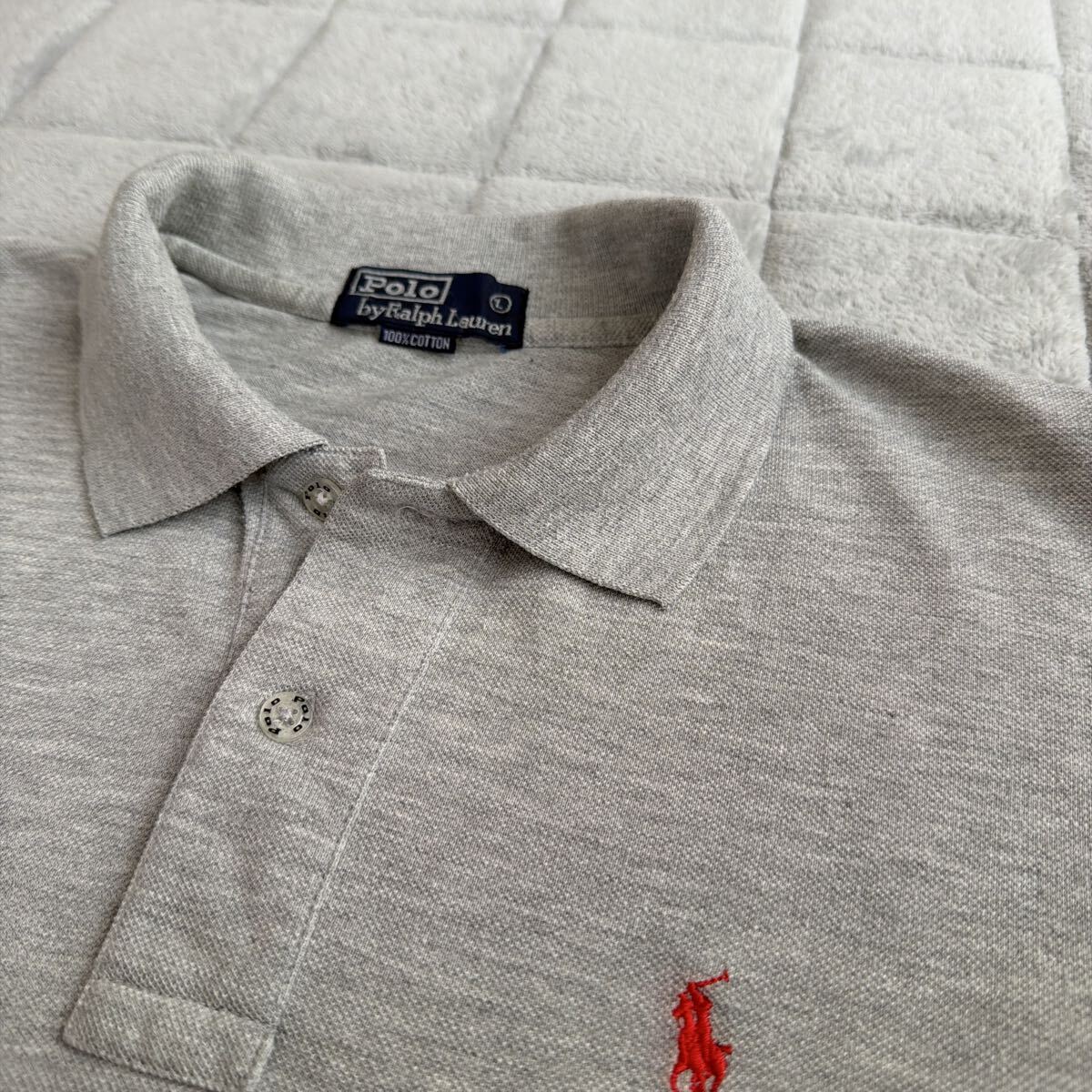 POLO by Ralph Lauren ポロシャツ old tag 旧タグ 標記L ゆったりL グレー 赤ポニー 古着拍卖