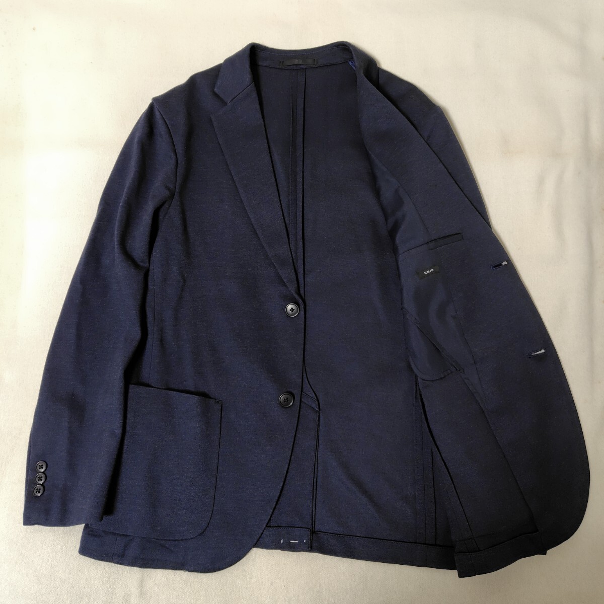 UNIQLO コンフォート ジャケット ストレッチ ジャージー テーラード ネイビー 2b メンズ スリム L サイズ ブルー 紺 感動 綿 m ユニクロ拍卖