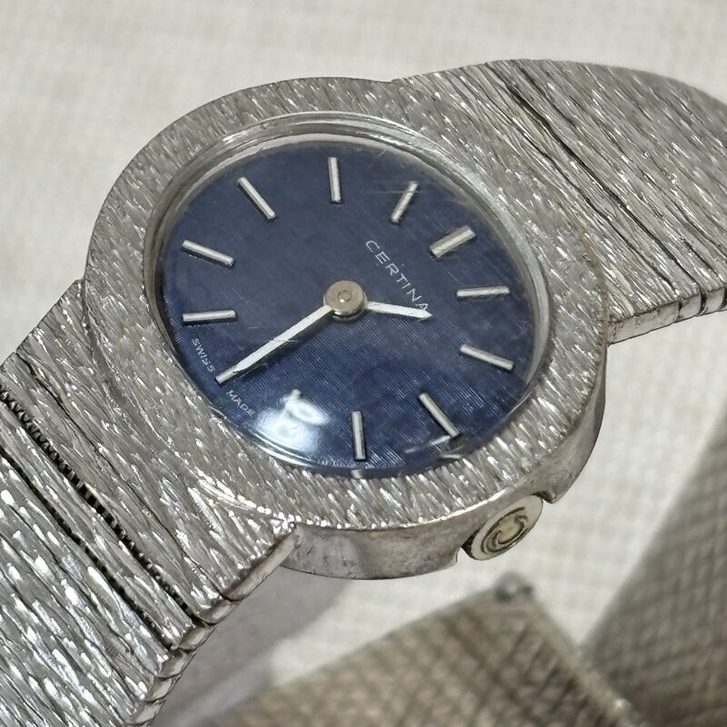 CERTINA 稼働 0840 593 ブルー文字盤 高級スイス 腕時計 手巻 スターリングシルバー 925 35.3g 銀無垢時計 ドレスウォッチ IW604DT28CRT//拍卖