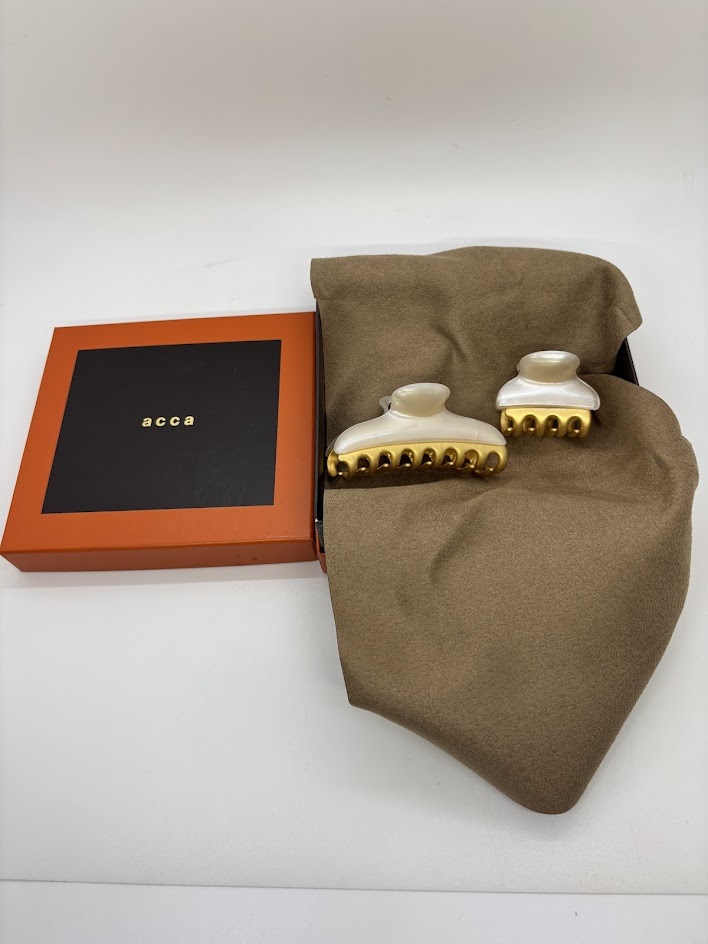 【885】美品 アッカ acca べっ甲柄 ピンクベージュ ヘアクリップ S.M サイズ 2点セット ピンク ゴールド色 拍卖