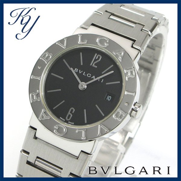 1円~ 3ヶ月保証付き 磨き済み 美品 本物 定番 人気 BVLGARI ブルガリ BB26SS ロゴ入り ブラック レディース 時計拍卖