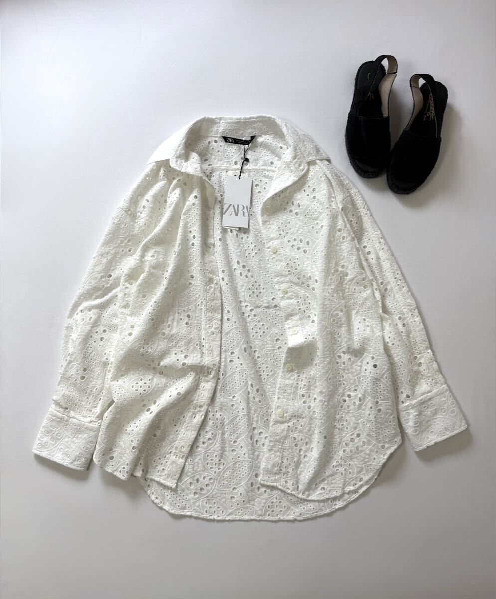 未使用 タグ付き zara ザラ カットワークレース オーバーサイズ シャツ拍卖