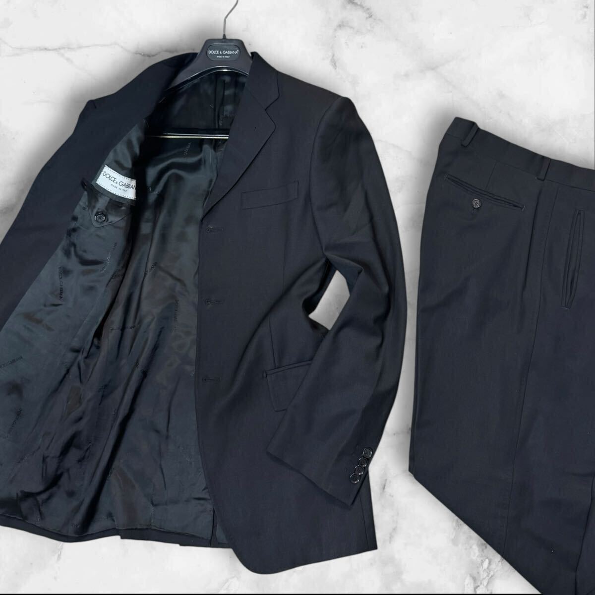 TT23 正規品 最高級 ドルチェ&ガッバーナ DOLCE&GABBANA ウールギャバジン セットアップ スーツ ジャケット D&G 46 M位 ブラック 無地拍卖