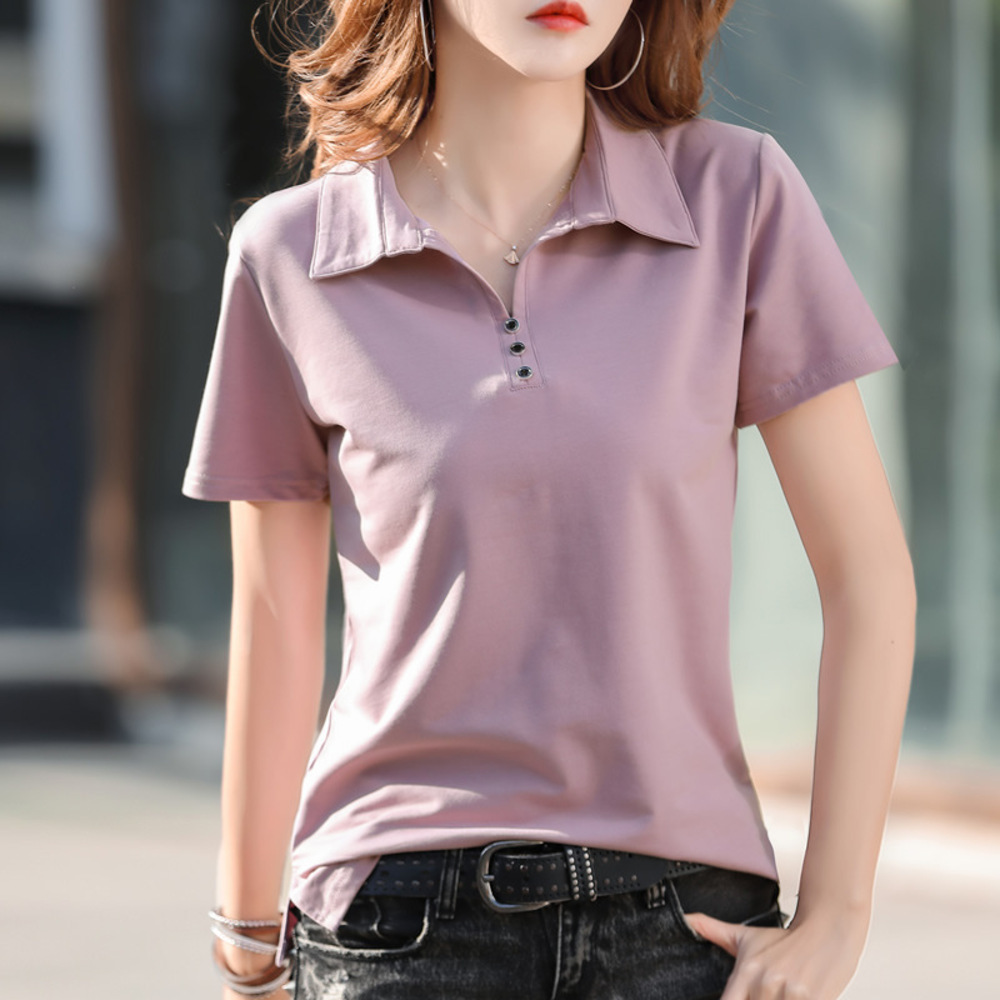 ☆ ピンク ☆ XL ☆ ポロシャツ カットソー yktmy6658 ポロシャツ レディース 半袖 tシャツ Tシャツ カットソー 襟付き 無地 春夏拍卖