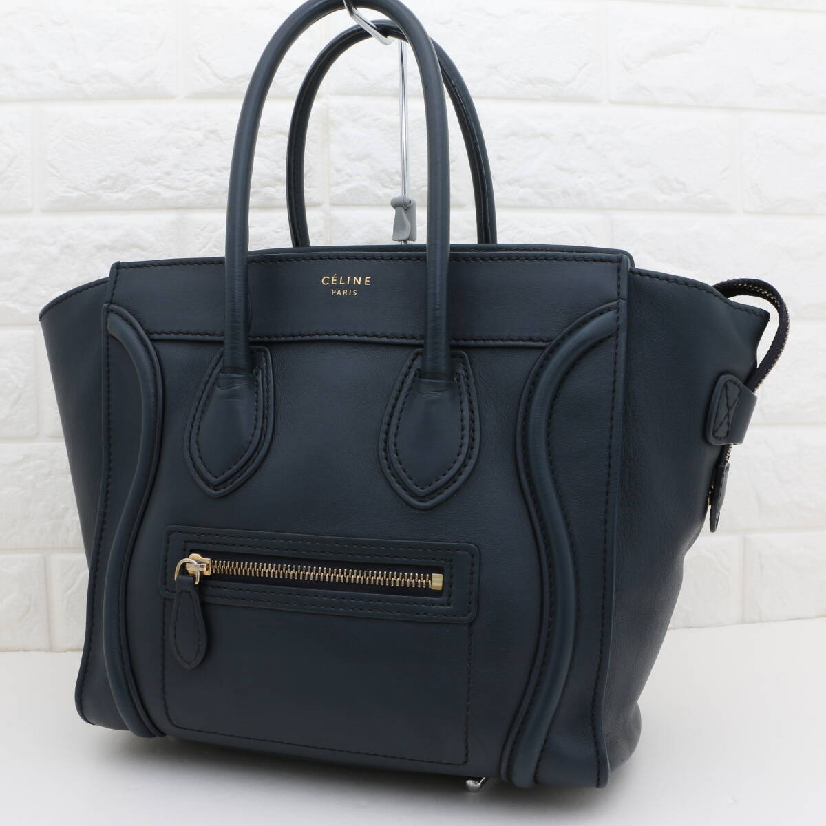 CELINE セリーヌ ラゲージ マイクロ ショッパー ハンドバッグ トートバッグ ビジネスバッグ レザー 本革 大容量 ネイビー系 レディース拍卖