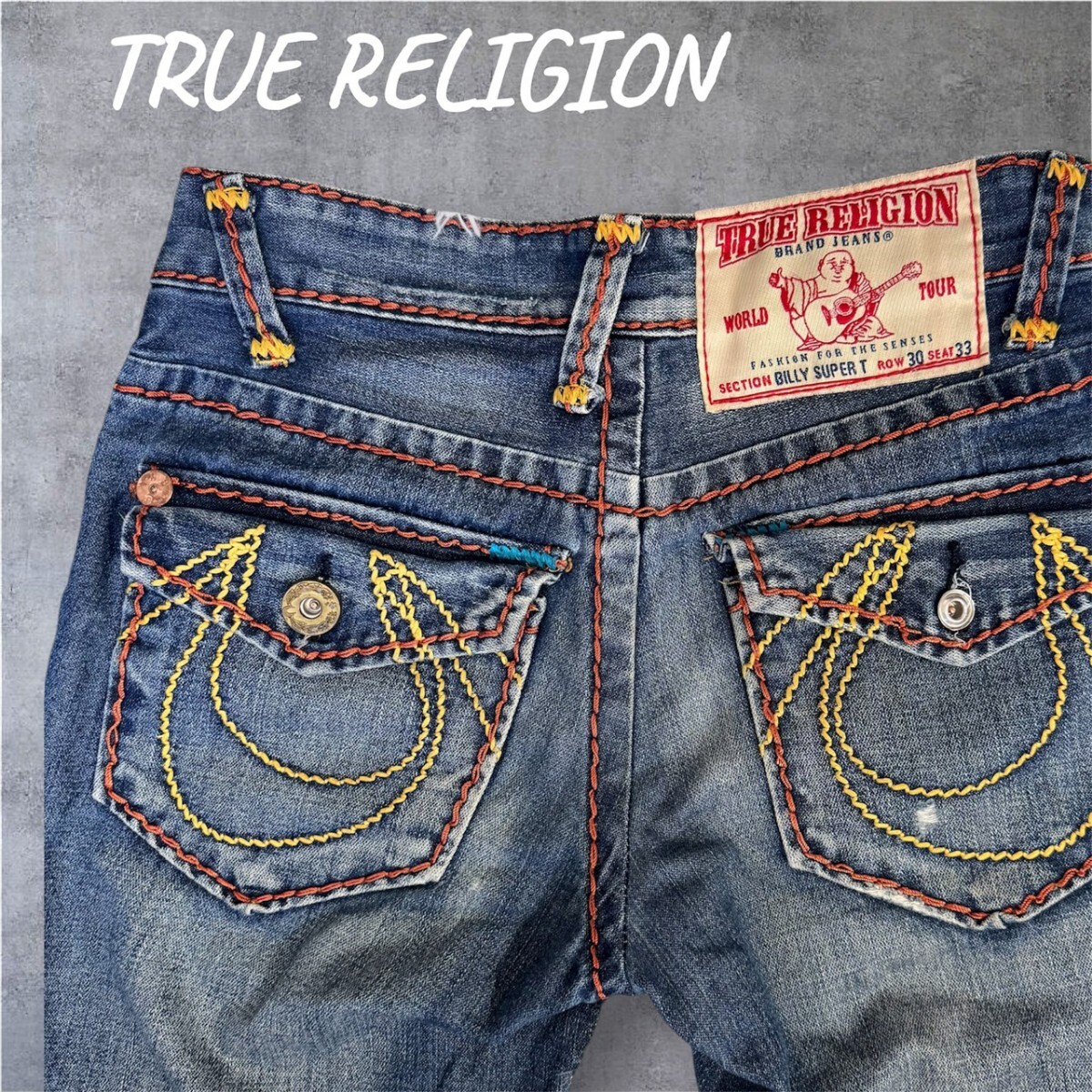 TRUE RELIGION Billy Super T レインボー極太ステッチ トゥルーレリジョン デニム デニムパンツ Y2K ジーンズ拍卖