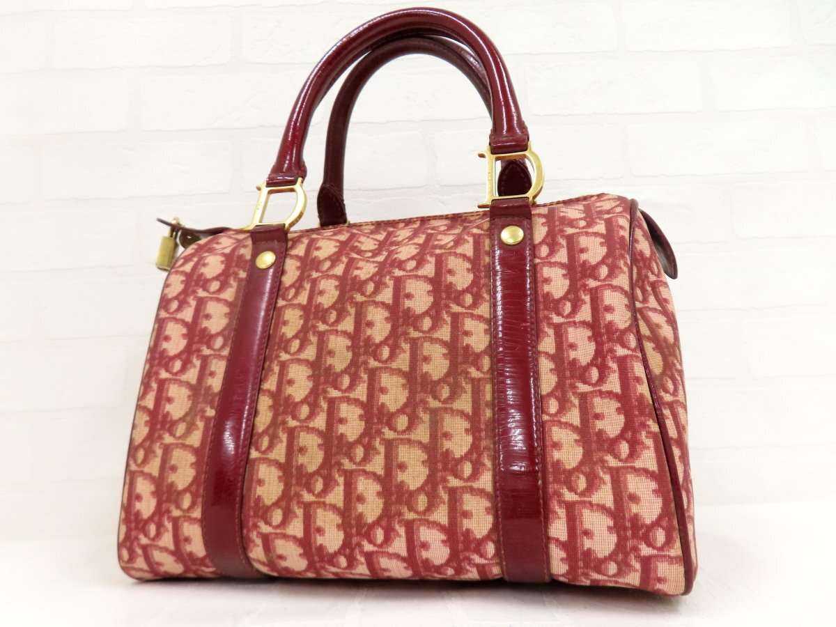 ◆Christian Dior クリスチャン・ディオール◆トロッター◆PVC エナメル パテント レザー 本革◆ハンド バッグ◆赤系 ゴールド金具◆A17303拍卖